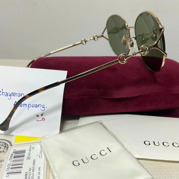 NWT GUCCI GG1017SK - 002 GOLD GREEN SUNGLASSES - Picture 6 of 7